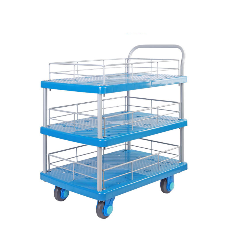 Triple-Layer Plastic Hand Trolley With Guardrail-PLA150-T3-HL3