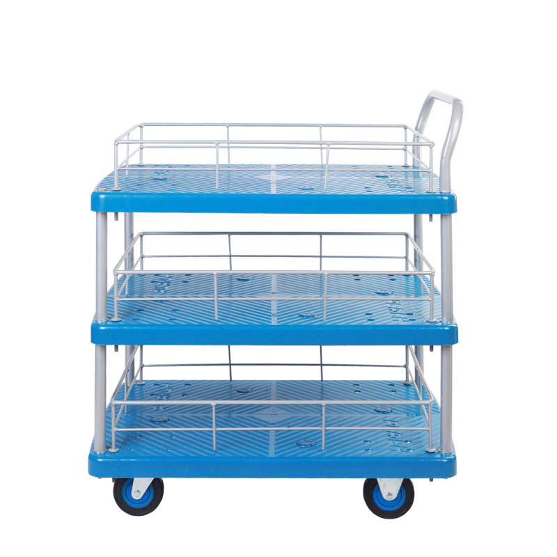 Triple-Layer Plastic Hand Trolley With Guardrail-PLA200Y-T3-HL3
