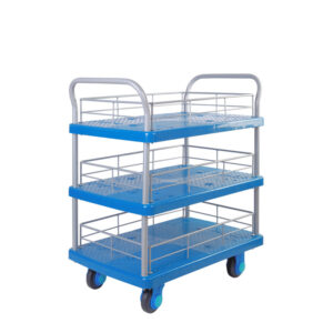 Triple-Layer Plastic Hand Trolley With Guardrail-PLA150-T3-HL3-D