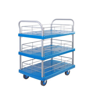 Triple-Layer Plastic Hand Trolley With Guardrail-PLA150Y-T3-HL3-D