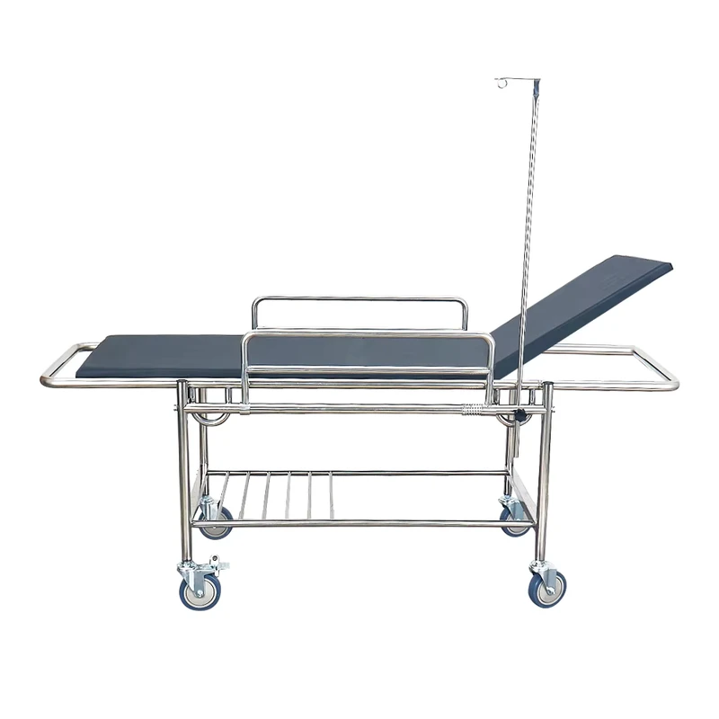 0.1 Cubic Detachable Universal Wheel Stainless Steel Patient Trolley Cart with Handle and Backrest