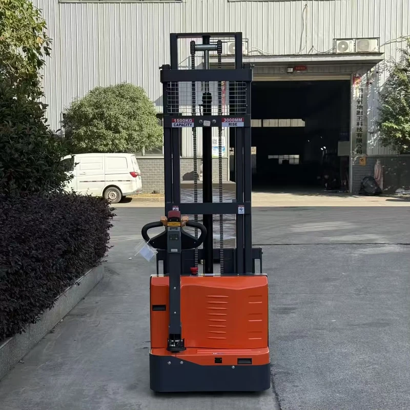 1.5 Ton 1.6m Full Electric Forklift Walk-behind Hydraulic Stacker Lifting Truck Standing Type Pallet Stacker