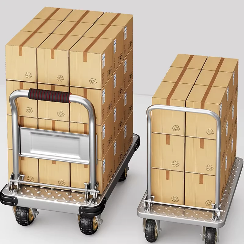 1.5 Tons Four Wheel Steel Handcarts Trolley Heavy Duty Trailer Shopping Portable Foldable Hand Truck Steel Plate Household