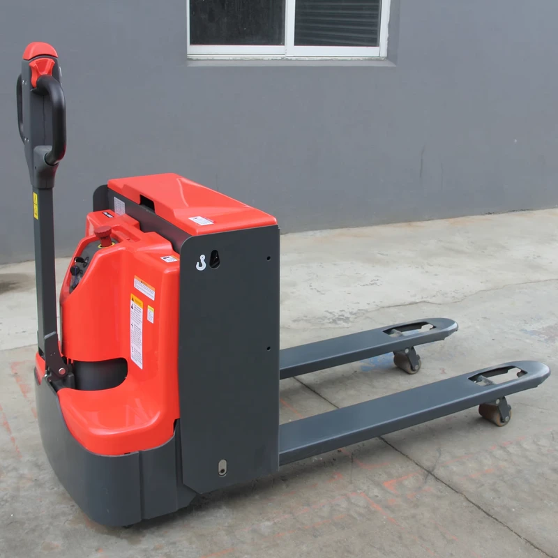 1.8 Ton 24V Electric Pallet Truck Lead Acid Battery Polyurethane Tires 1220mm Fork Length Long Tiller Short Distance