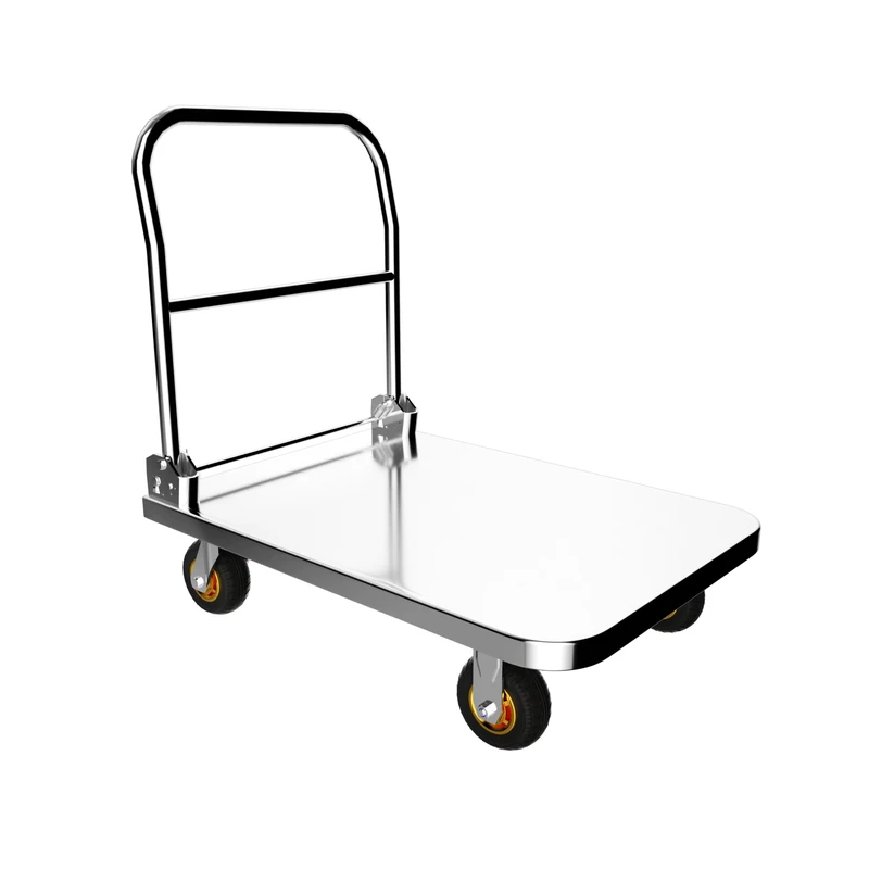 100*65cm 500kg Load Capacity Industrial 304 Stainless Steel Folding Platform Trolley Hand Carts for Warehouse
