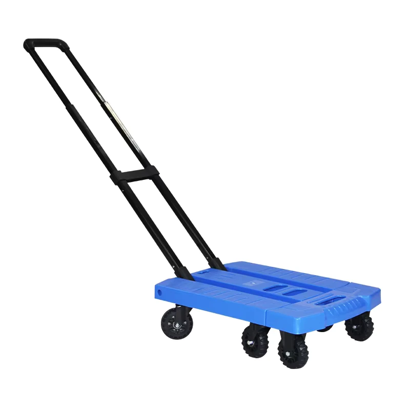 100kg Portable Folding Plastic Six Wheel Trolley Cart Moving Platform Dolly Collapsible Hand Push Truck Heavy Duty