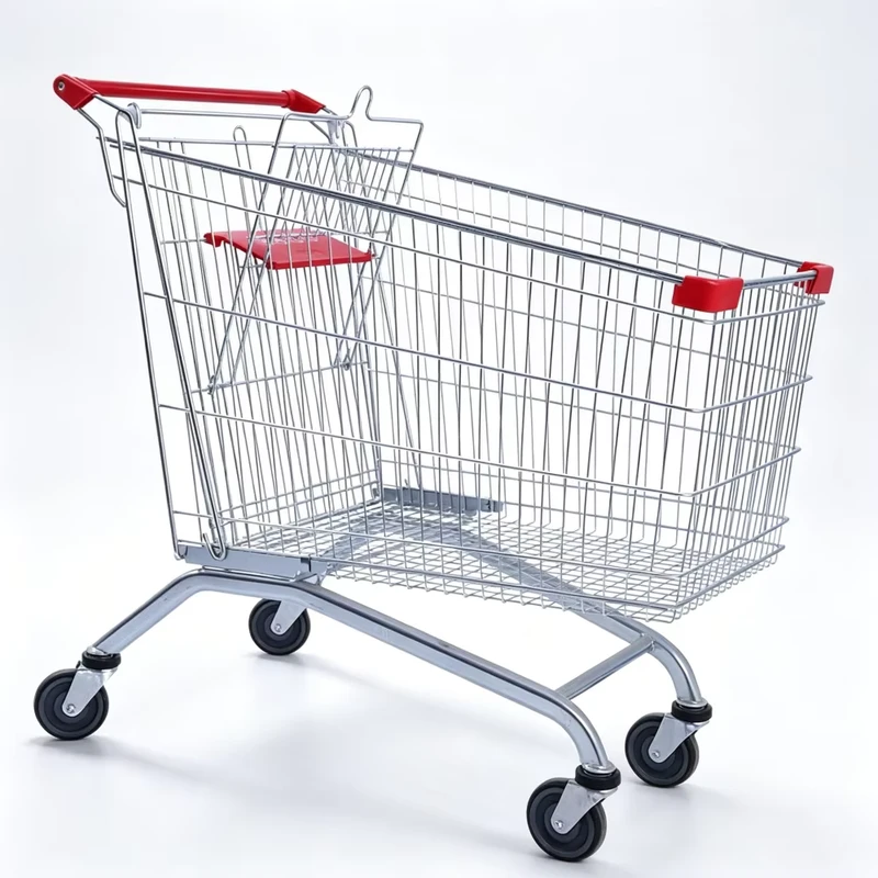 125L Galvanized Supermarket Shopping Cart Rust Resistant Grocery Trolley with Platform Structure and 4 inch PU Wheels