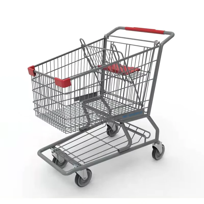 125L Metal Shopping Trolley with Bottom Tray US Market Mesh Structure Shopping Cart for Mall Use