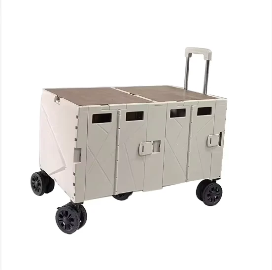 140L Heavy Duty Roll Container Trolley Type Outdoor Folding Portable Camping Shopping Cart Wood Lid Storage Tools