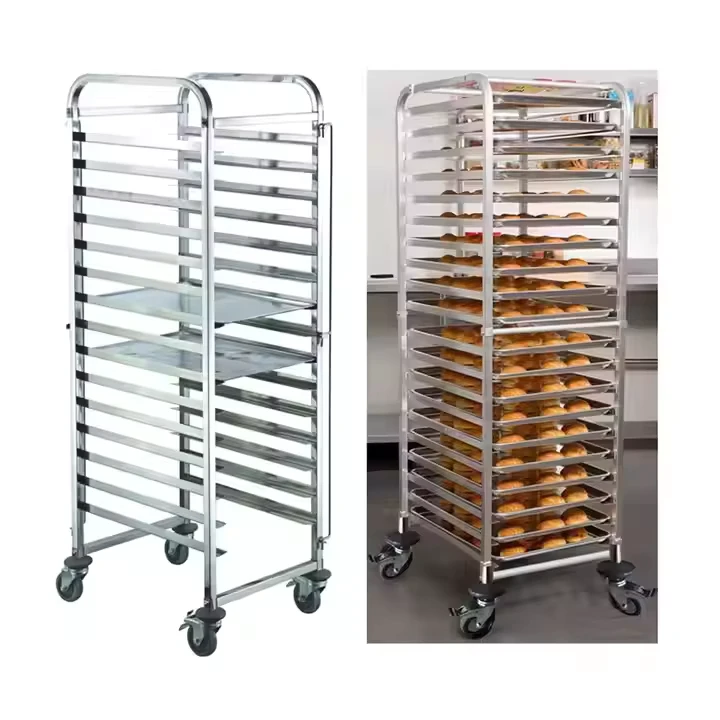 15 16 20 Tier Stainless Steel SS304 Tray Bread Oven Trolley Multi Functional Basket Rack Bakery Food Trolley Mobile Bun Pan Rack