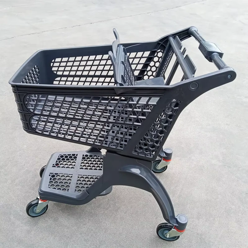 150L Plastic Shopping Trolley Retail Store Shopping Cart Grocery Supermarket Cart with Child Seat and Wheels
