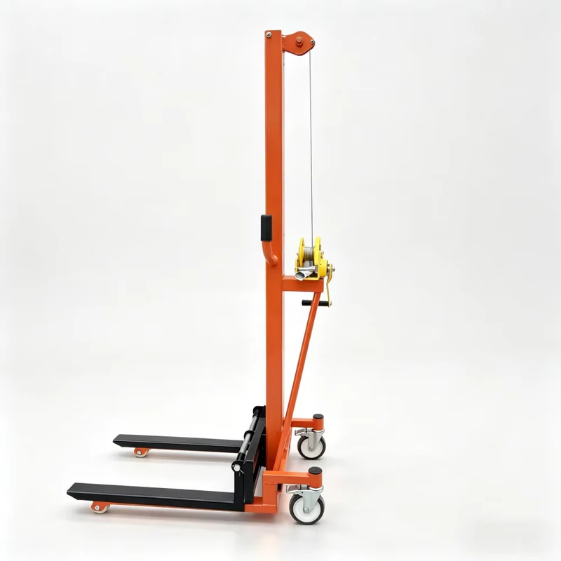 150kg 200kg Manual Winch Stacker Mini Hand Operated Forklift 85mm Fork Height PU Nylon Wheels Portable Material Lift