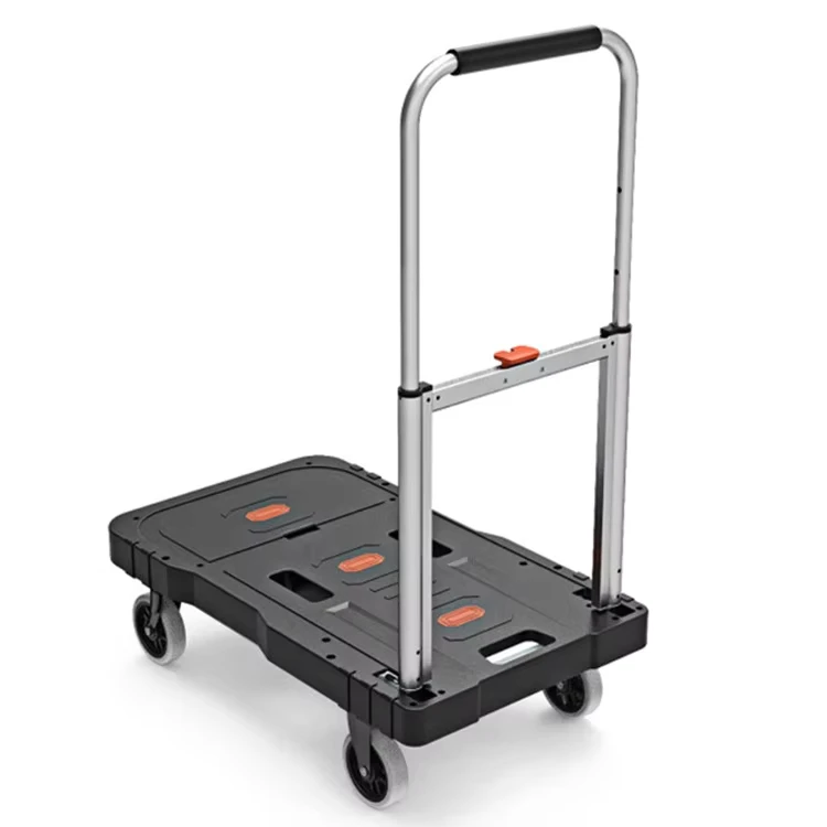 150kg Heavy Duty Folding Platform Hand Cart with Plastic Flatbed 330lbs Capacity for Shopping & Tools Transport