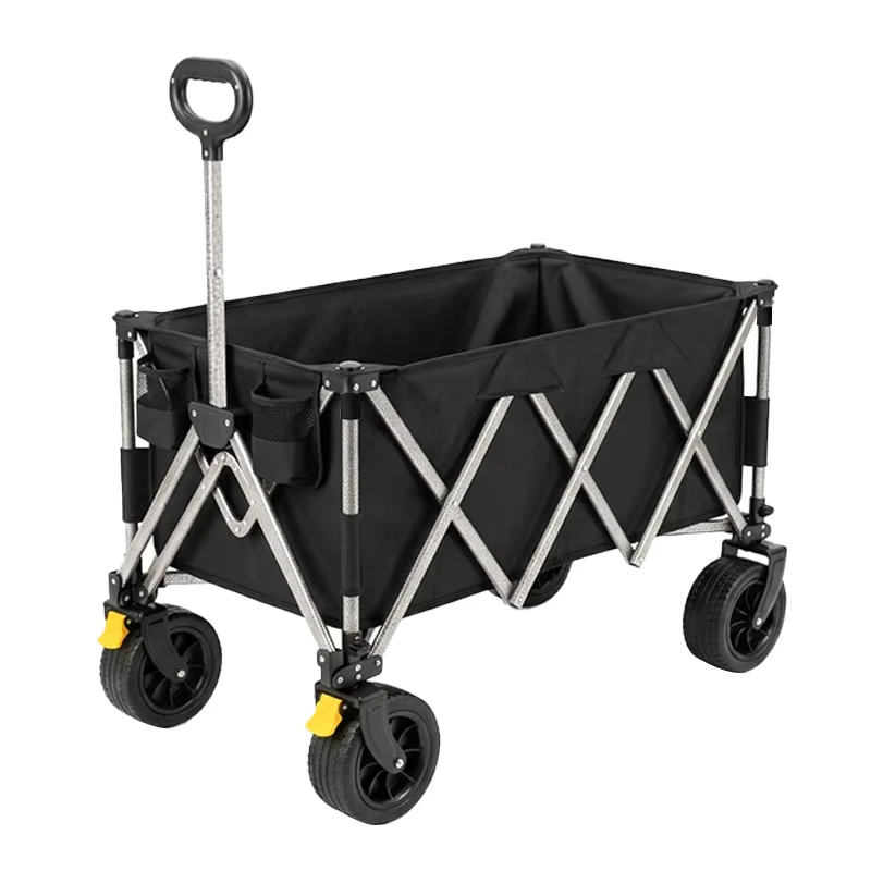 150kg Load Capacity Large Size Removable Widen Wheels with Brake Handle Adjustable Foldable Trolleys Wagons for Outdoor Camping