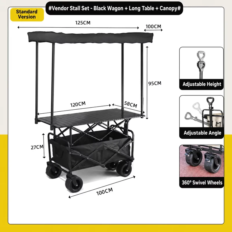 150kg Load Folding Wagon with Aluminum Table Top Versatile Outdoor Camping Gear Storage Cart