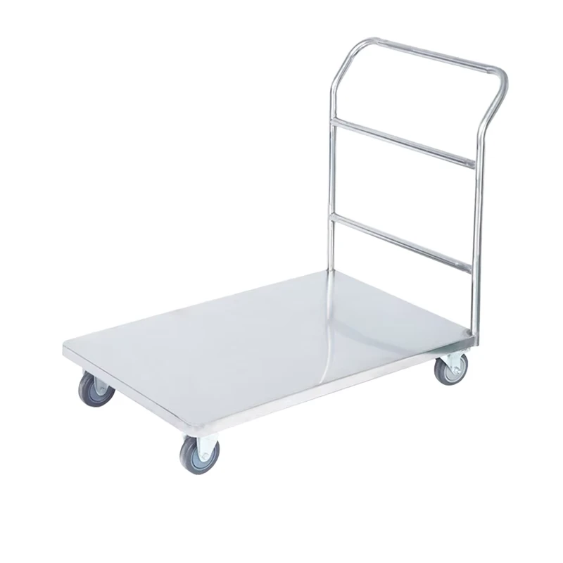 150kg Stainless Steel Restaurant Folding Trolley Hand Truck Cart with 100mm Caster Wheel and 9L Capacity Platform Food Trolley
