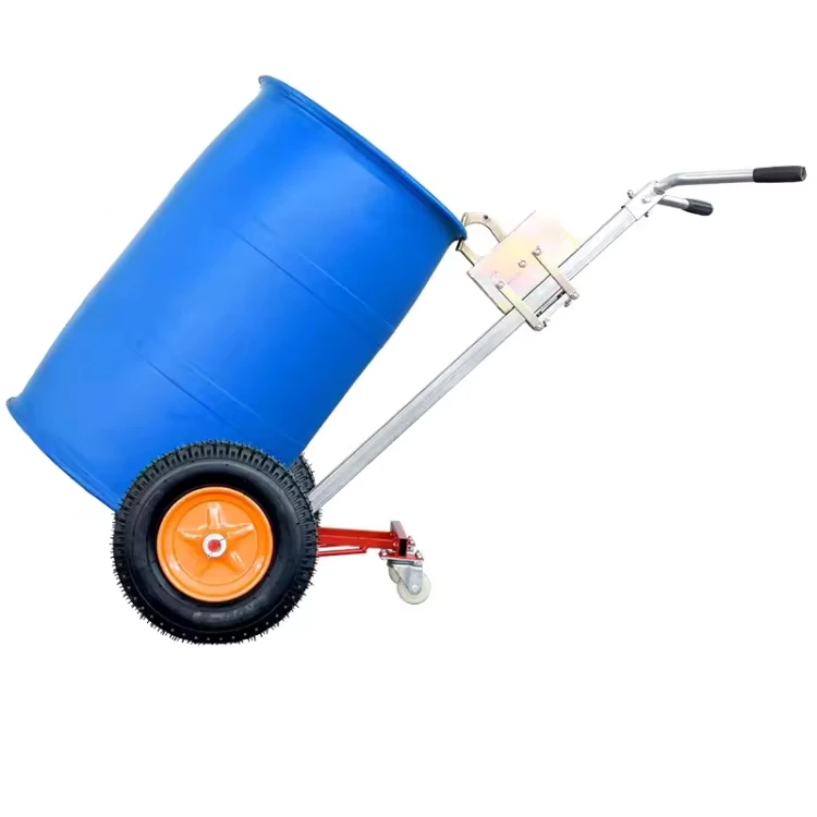 16 Inch Heavy Duty Portable Pneumatic Wheels Four Wheel Steel Roll Container Oil Drum Cart 450kg Capacity