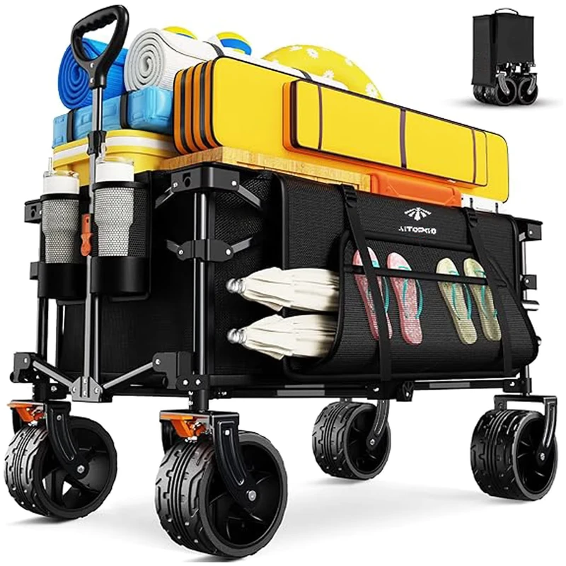 175kg Load Capacity Steel Frame Folding Wagon Heavy Duty Garden Camping Trolley