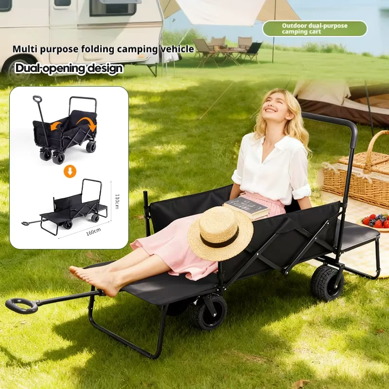180 Lie Folding Wagon Chair Bed Cargo Cart Camping Outdoor BBQ Shopping Park Use 150KG Load Capacity Four Wheel Comfortable
