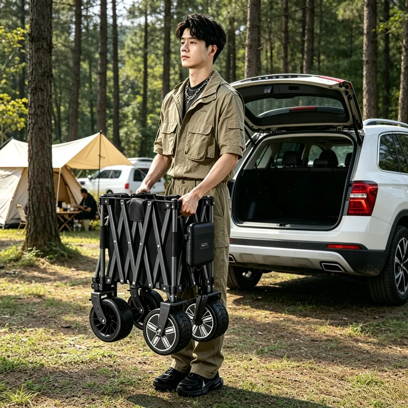 180L Electric Folding Wagon Cart Power Assist for Heavy Load Outdoor Camping Beach Trolley