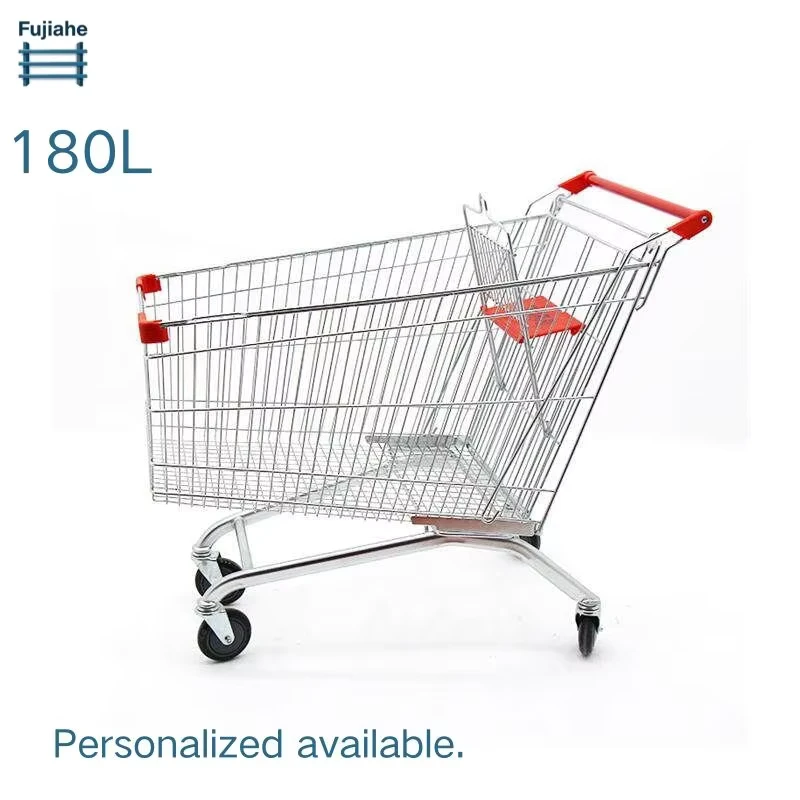 180L Heavy Duty Warehouse Shopping Cart Metal Grocery Trolley Large Capacity 5 Inch Silent Casters