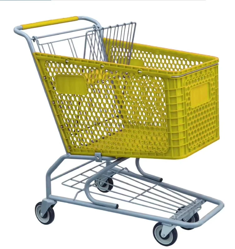 180L Metal Plastic Shopping Trolley Supermarket Equipment Hand Grocery Cart with Wheels Big Capacity Heavy Duty Store Carts