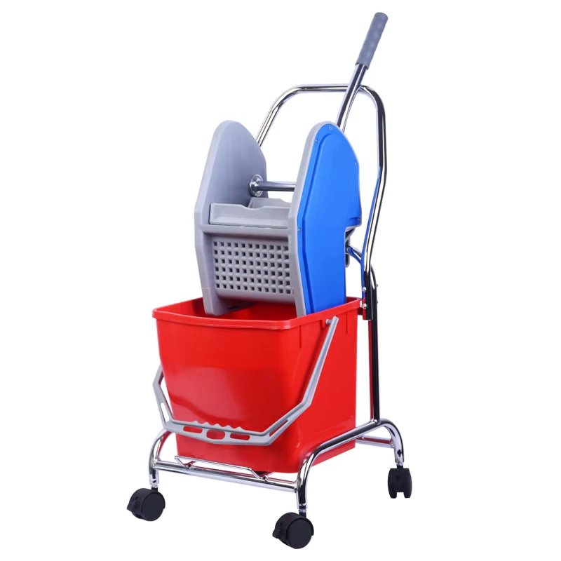 18L Press Down Single Barrel Mop Wringer Trolley Hand Press Type Compact Design for Home & Light Commercial Use