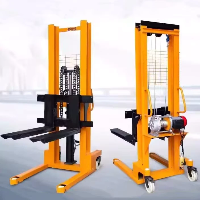 1T 1.6m Manual Electric Forklift Stacker High Efficiency Wire Rope Driven 1600 4500mm Lifting Hydraulic Side Shifter