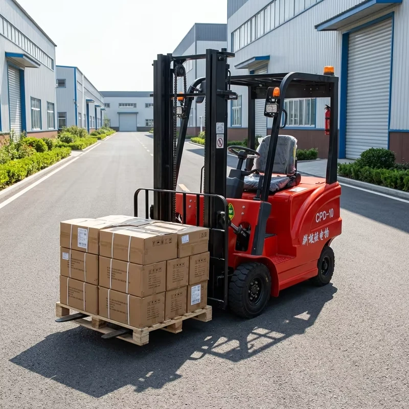 1Ton Electric Forklift 4 Wheel Electric Forklift Truck Manual Hand Forklift with Drum Lifter Attachment