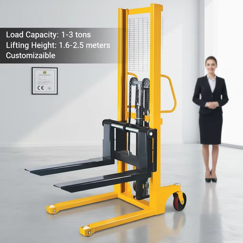 1t Manual Stacker with Adjustable Fork Width Adaptable to Different Pallet Sizes