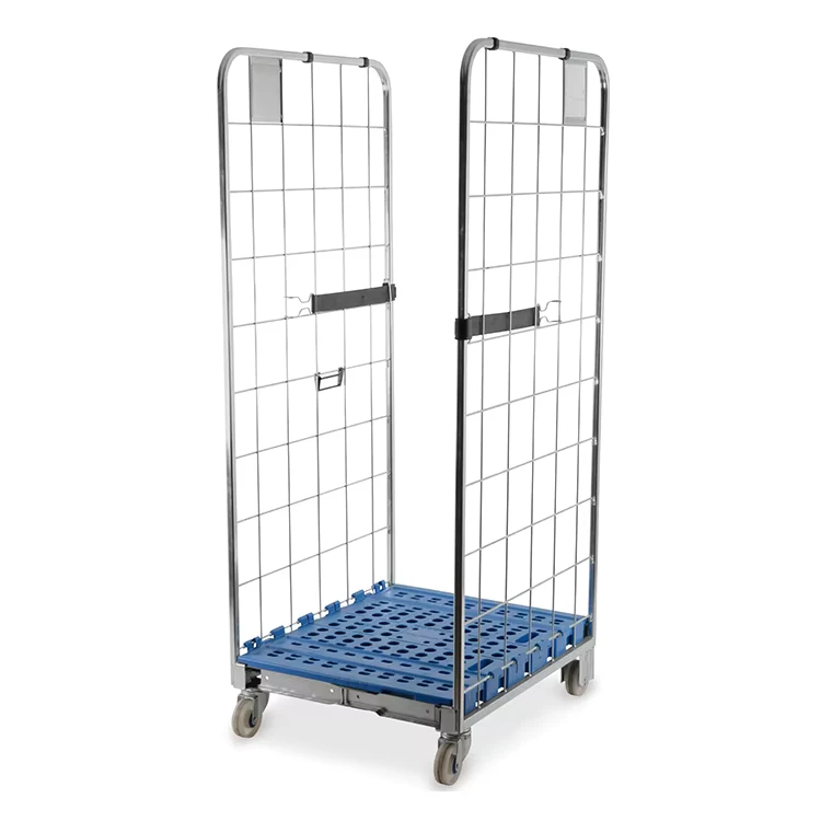 2 3 4 Sided Industrial Storage Nestable Cage Trolley Foldable Wire Mesh Roll Container Plastic Base 350kg Load Capacity 1100L
