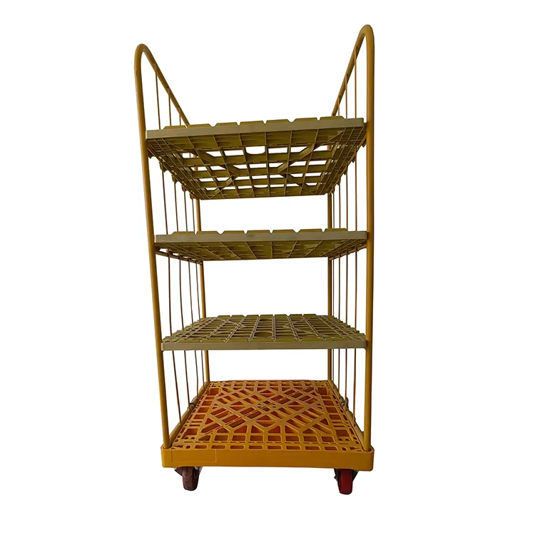2 3 4 Sided Super Market Storage Detachable Cage Trolley Foldable Wire Mesh Roll Container With Plastic Base