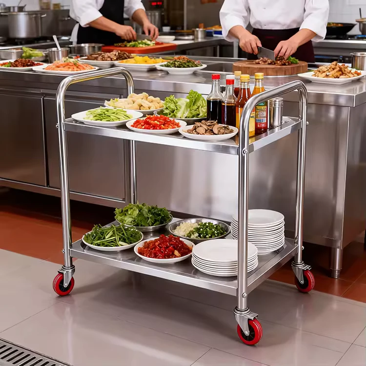 2 3 4 Tiers Detachable Stainless Steel Mobile Eco friendly Customizable Size Silvery Restaurant Dining Cart Trolley