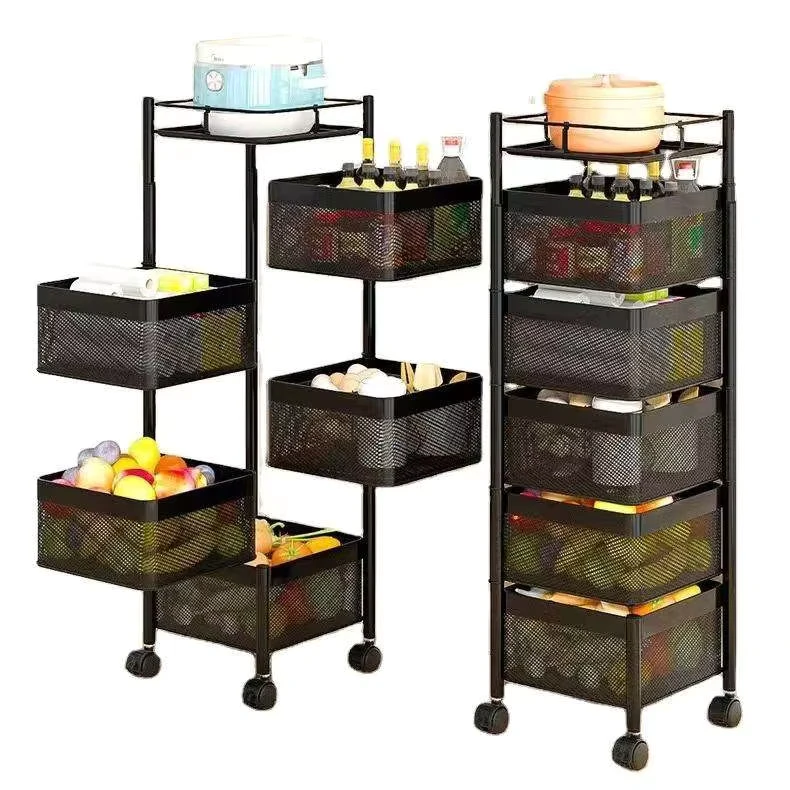2 5 Layers Kitchen Vegetable Fruit Storage Cart Trolley Household Multilayer Rotating Storage Rack