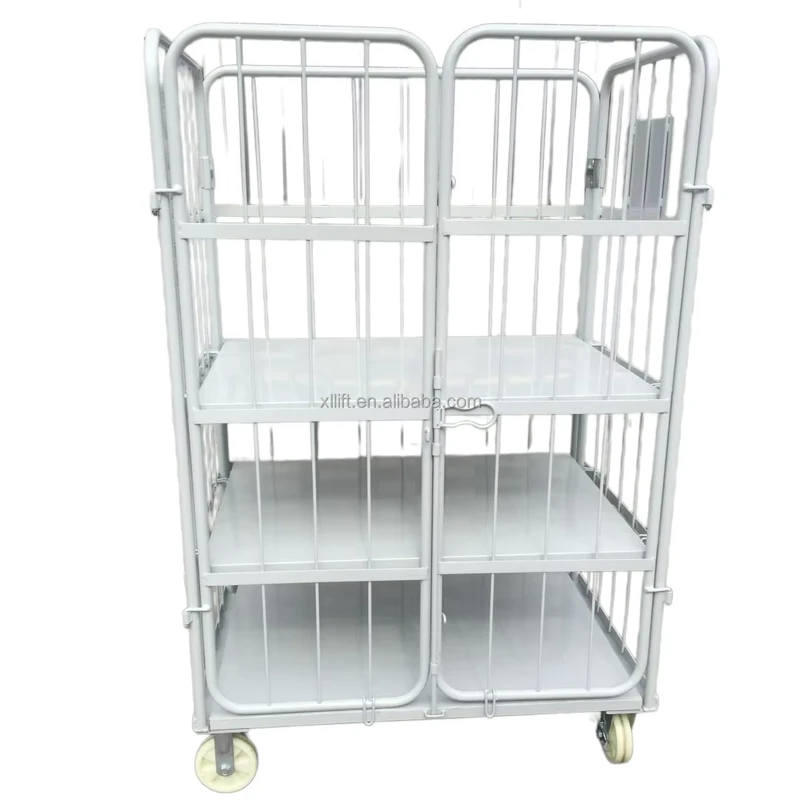 2 Doors Demountable Mobile Hot Galvanizing Cargo Rolling Pallet Cage Trolley for Warehouse
