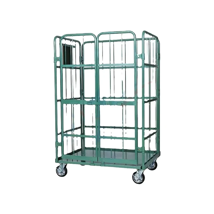 2 Doors Foldable Industrial Roll Container Cages Trolleys 500kg Logistics Trolley