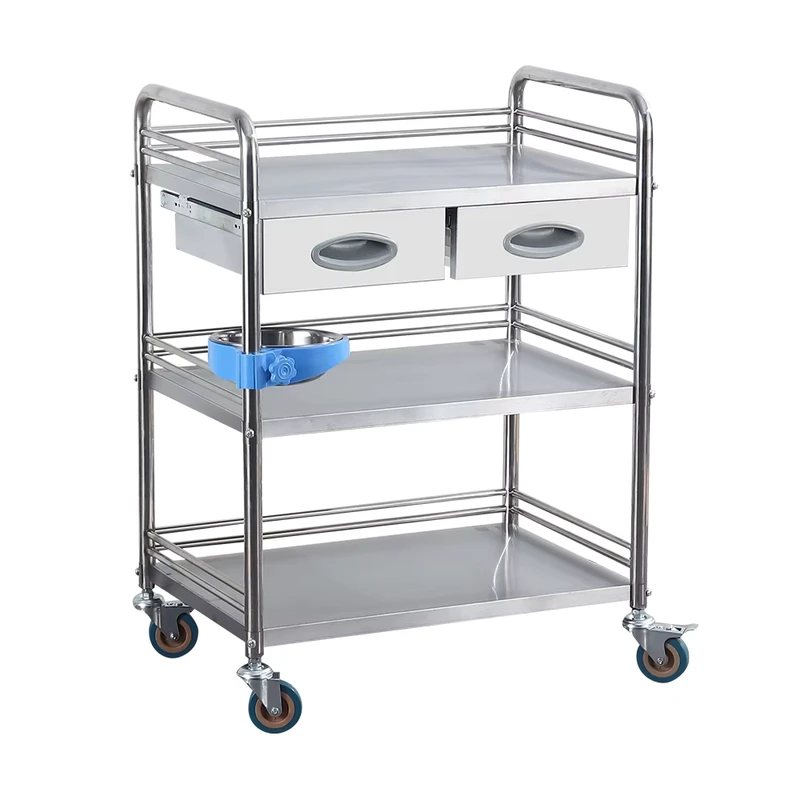 2 Drawers Detachable Bowl Holder Easy Clean 3 Layer Stainless Steel Hospital Disassemble Trolley