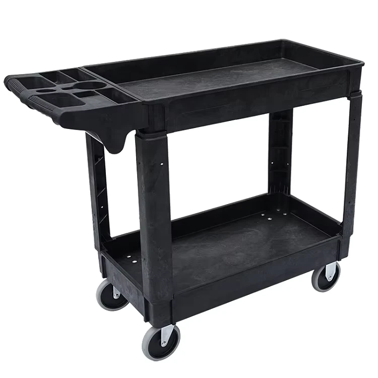 2 Layer Plastic Cart Storage Transport Tools 3 Shelf Utility Plastic Cart 4 Wheeled Rolling Service Cart