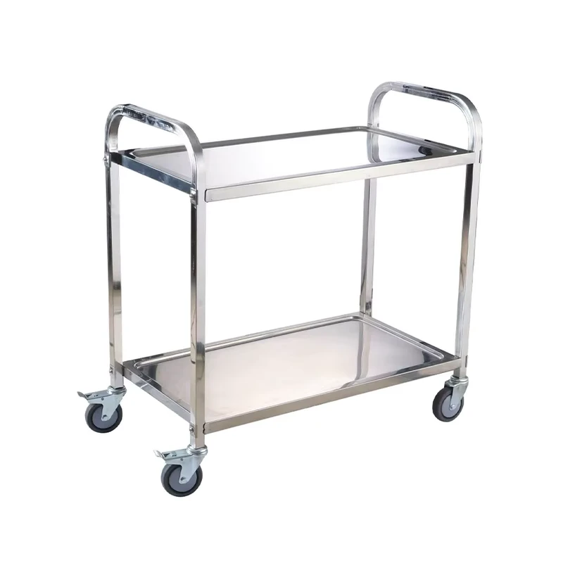 2 Layer Stainless Steel Hospital Treatment Medicine Square Tube Trolley for Kitchen Catering and Clinic Use