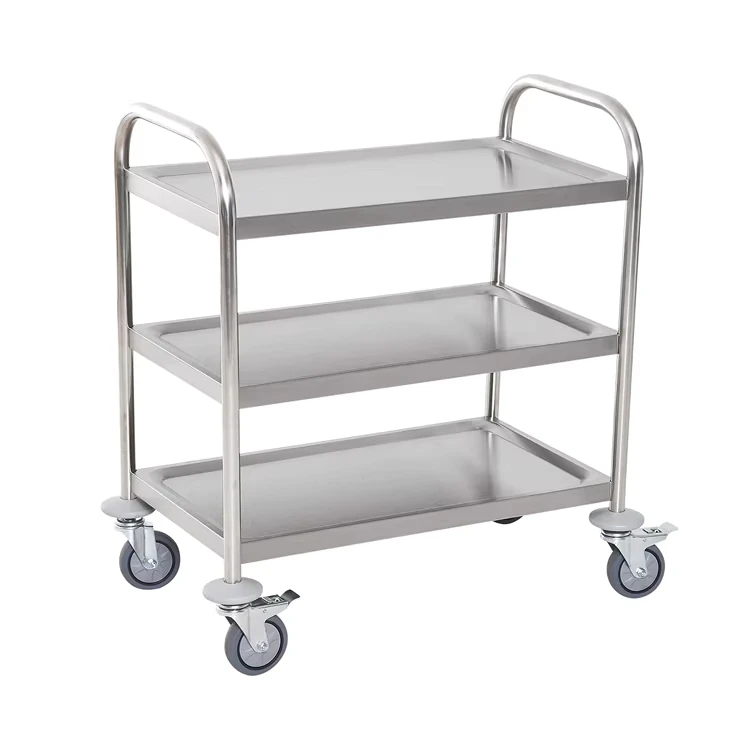 2 Layers Stainless Steel Trolley Commercial Heavy Duty Mobile Hotel Room Service Utility Cart