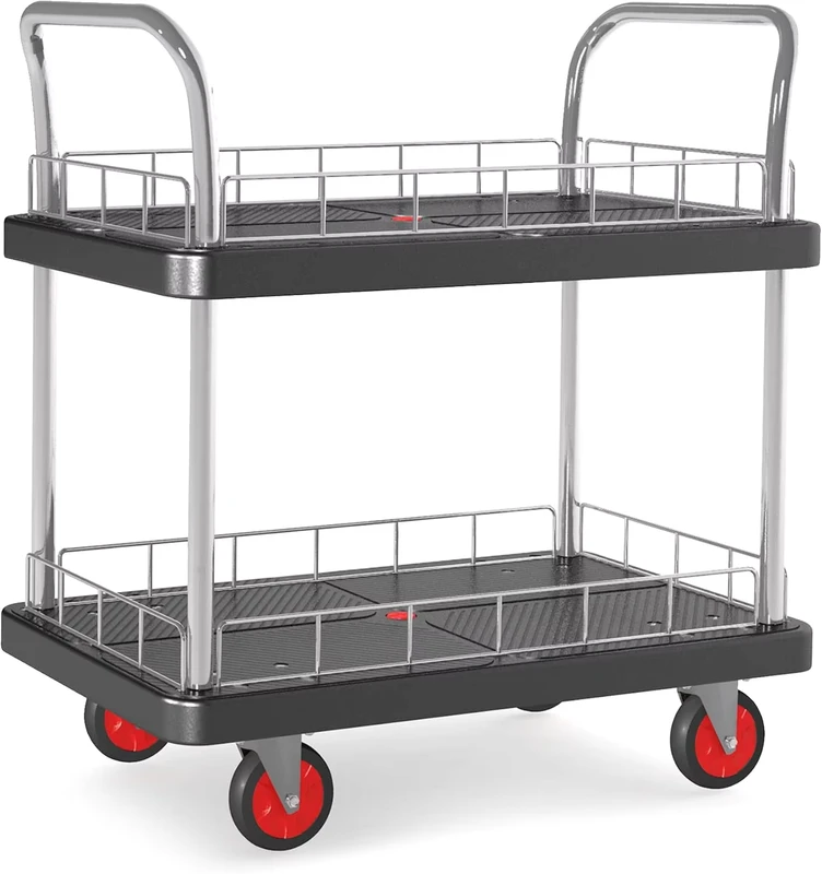2 Shelf Utility Cart 660lbs Capacity Heavy Duty Plastic Rolling Service Carts with Rubber Wheels for Groceries Warehouse Garage