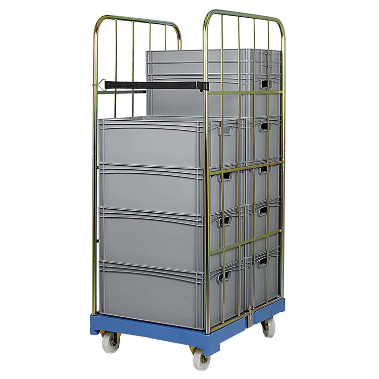 2 Side Door Wall Roll Pallet Cage Container Trolley with Plastic Base and Z Frame