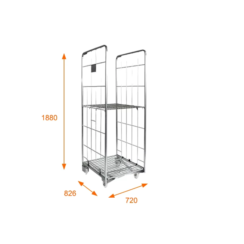 2 Sided Frame Nestable Foldable Collapsible Steel Q235 Roll Cage Container Cover Medium Duty Durable Storage Wheels 500KG