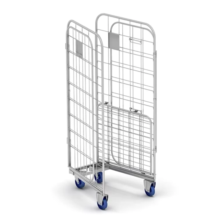 2 Sided Logistic A Frame Security Nestable Storage Folding Metal Steel Cargo Rolling Mesh Cage Containers 350kg Load Capacity