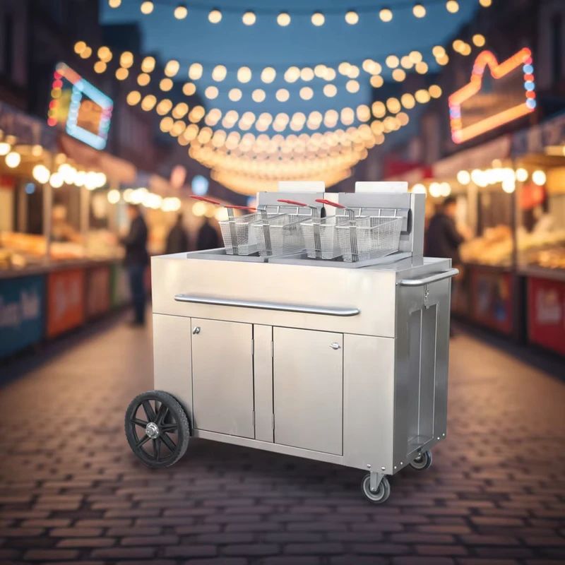 2 Tank Gas Deep Fryer on Wheels Commercial Grade Outdoor Frying Cart for French Fries Chicken Carnival Use