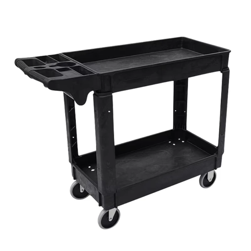 2 Tier 550LBS Heavy Duty Plastic Trolley Work Cart Storage Deep Shelves Tray Utility Service PP Cart for Warehouse