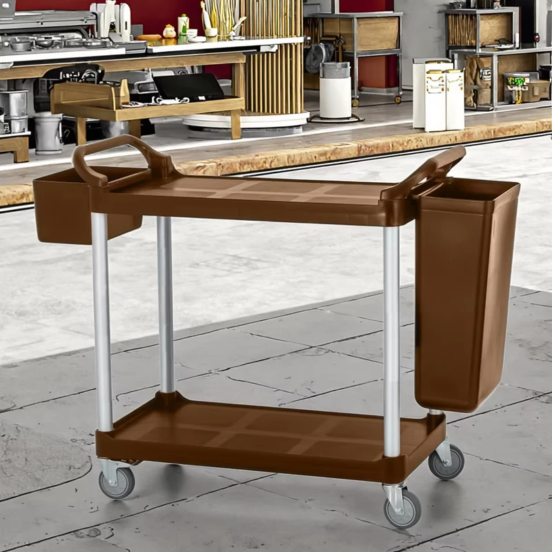 2 Tier Aluminum Plastic Mobile Serving Trolley 80kg Capacity Commercial Catering Food Service Cart Hotel Room Restaurant