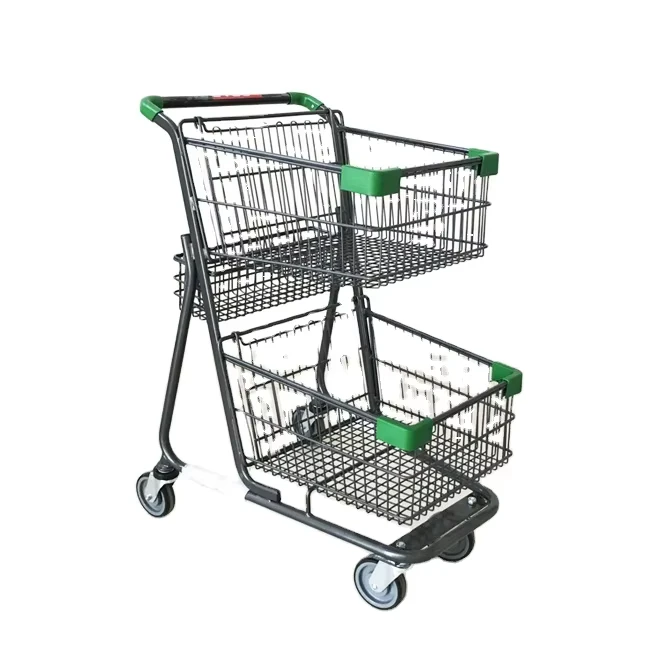 2 Tier Grocery Store Metal Shop Market Supermarket Cart Shopping Trolley