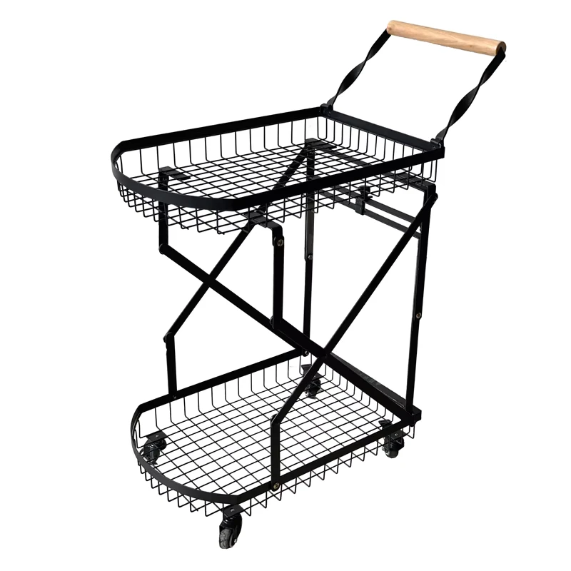 2 Tier Modern Metal Shopping Trolley Foldable Utility Storage Rolling Cart with 4 Wheels for Kitchen Bathroom & Living Room