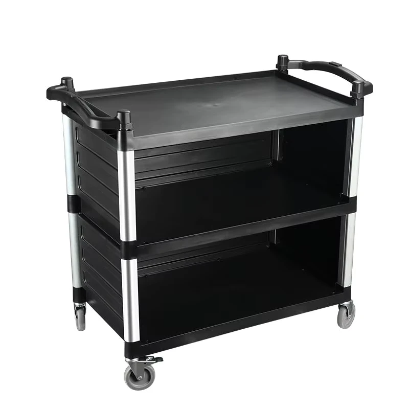 2 Tier Plastic Utility Cart Heavy Duty Service Trolley for Warehouse Kitchen Strengthen Dining Cart Food Service Trolley